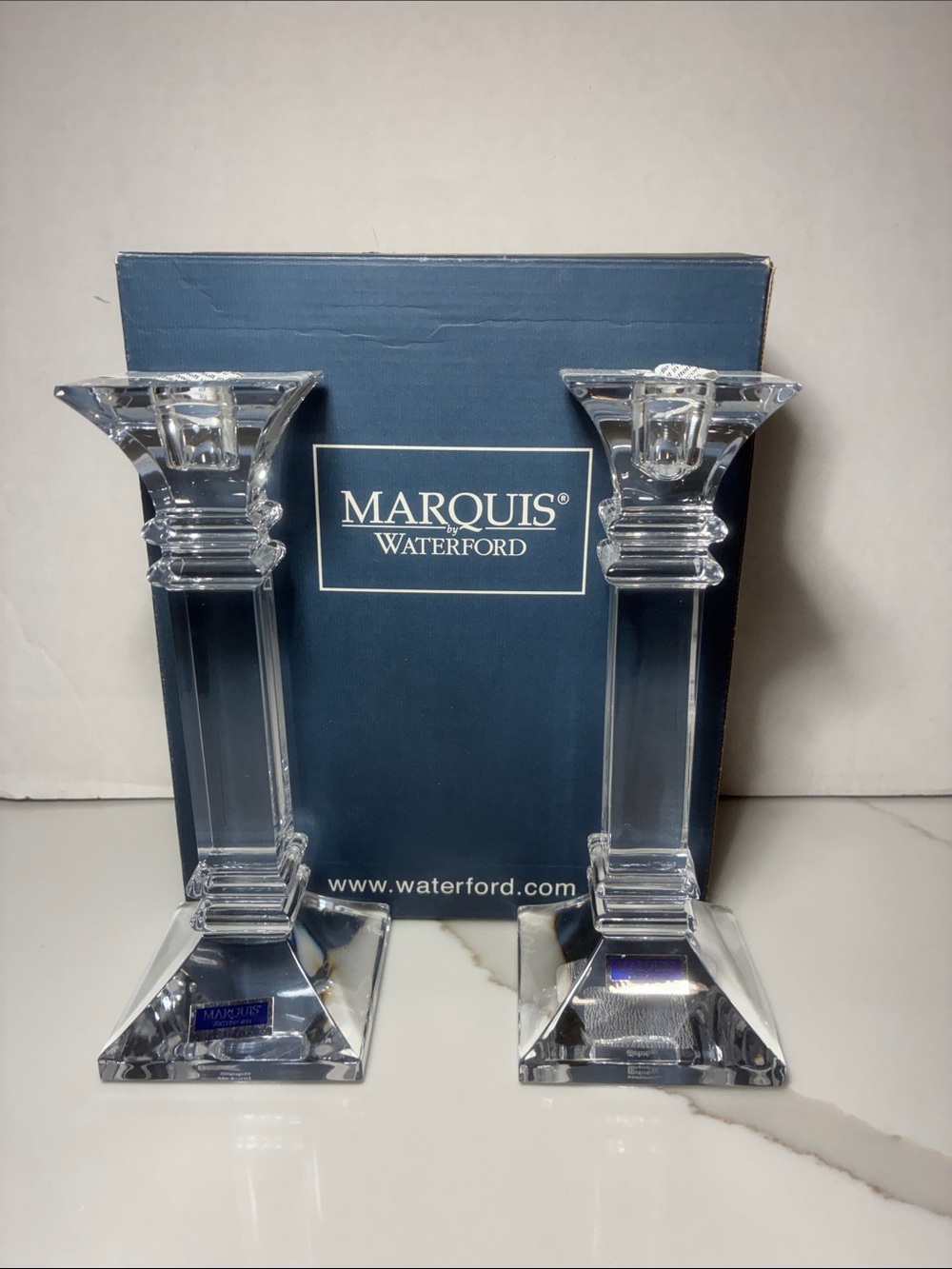 Marquise WATERFORD Clear Crystal Candlestick Pair -